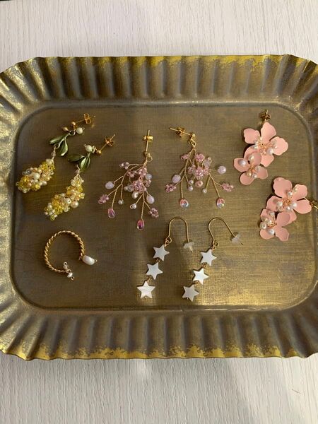 ハンドメイドピアス、リング5点セット ピアス アクセサリー パール リング