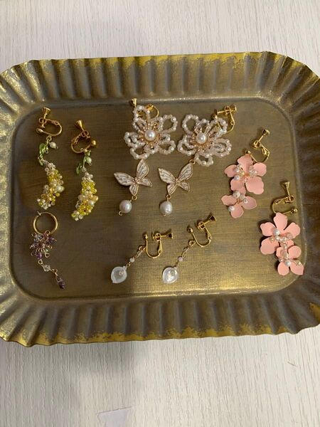 ハンドメイドイヤリング、イヤーカフ 5点セット イヤリング ゴールド パール アクセサリー
