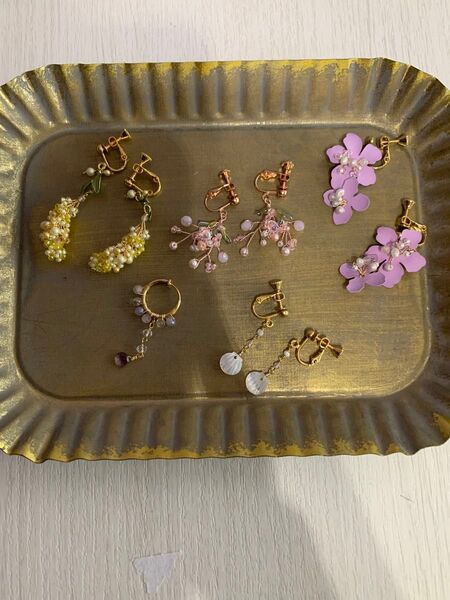 ハンドメイドイヤリング、イヤーカフ 5点セット イヤリング アクセサリー パール
