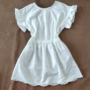 女の子 チュニックワンピース 刺繍 ホワイト110