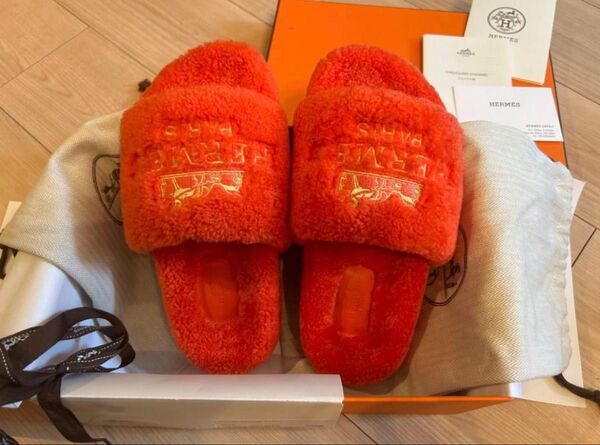 HERMES サンダル オレンジ ボア 未使用 エルメス シプレ 38