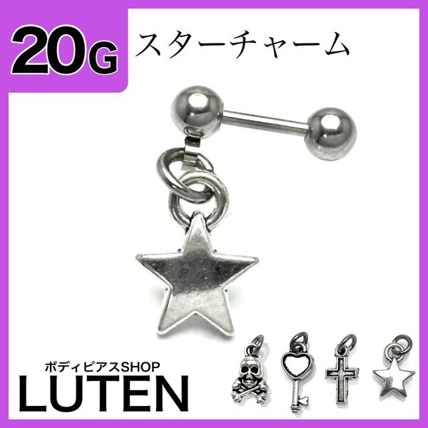 20G スターチャーム ストレートバーベル 星 軟骨 ボディピアス