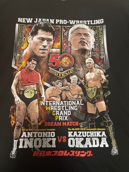 アントニオ猪木 オカダカズチカ 新日コラボTシャツ プロレス 燃える闘魂
