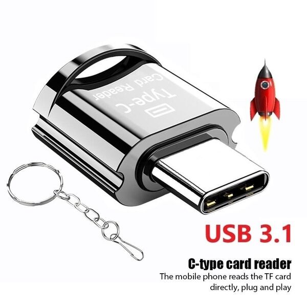 Type-c microSD カードリーダー OTG対応 コンパクト マイクロSD スマホ データ移動 ドライブレコーダー 銀色