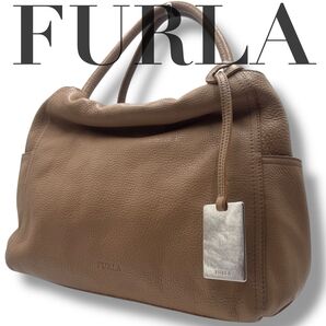 極美品 FULRA フルラ レザーバッグ シボ革 金具 ブラウン ハンドバック ショルダーバッグ 肩掛け