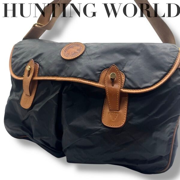 美品 ハンティングワールド ショルダーバッグ メッセンジャーバッグ ネイビー HUNTING WORLD 斜め掛け バチュークロス