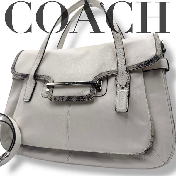 極美品 COACH 2WAY TAYLOR MARIN トートバッグ パイソン レザー ハンドバッグ 本革 肩掛け