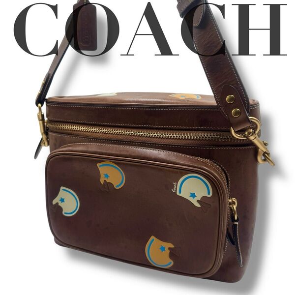 良品 COACH ユーティリティー クロスボディ ウィズ フットボール プリント ショルダーバッグ 斜め掛け 鞄 コーチ