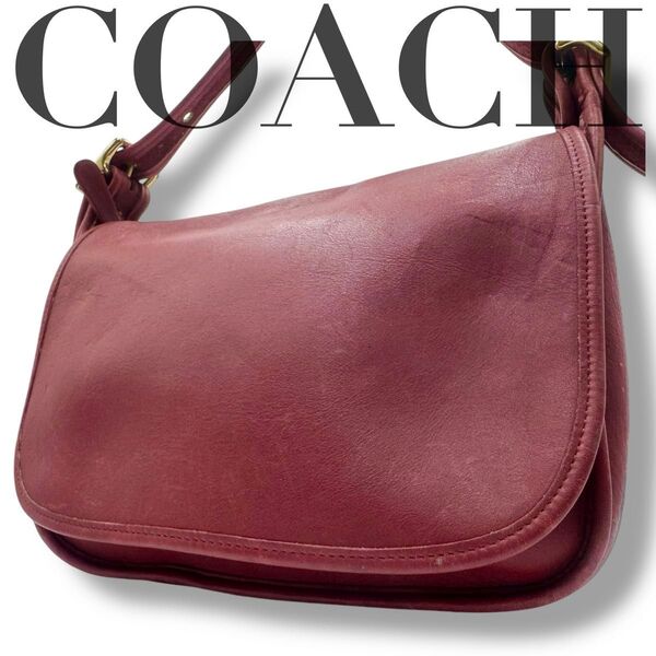 極美品 オールドコーチ ショルダーバッグ グラブタンレザー 赤 COACH メッセンジャーバッグ 斜め掛け