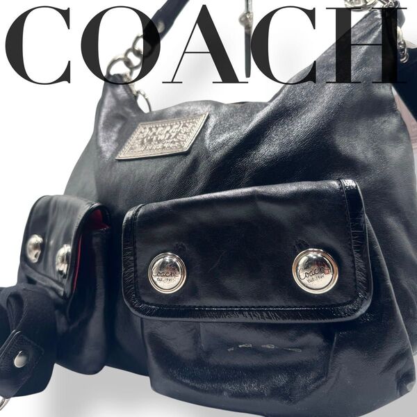 【美品】コーチ 2way ショルダーバッグ トート ブラック ロゴ金具 斜め掛け ブラック COACH
