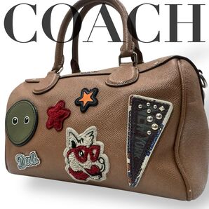 コーチ COACH ハンドバッグ ミニボストン ブラウン レザー ワッペン