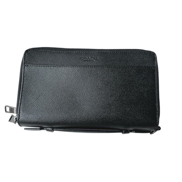 極美品 コーチ メンズ COACH レザー オーガナイザー 長財布 ダブルジップ 財布 ブラック 札入れ ラウンドファスナー