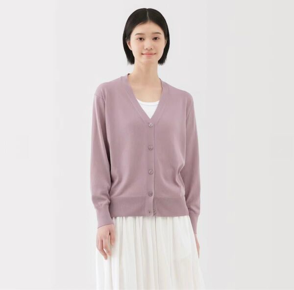2025春夏 タグ付き新品《無印良品》UVカットライトニットVネックカーディガン ライトピンク L 新色