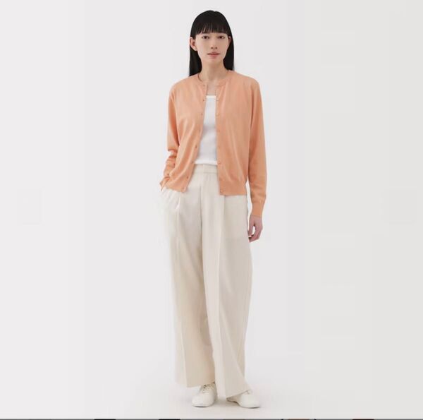 2025春夏 タグ付き新品《無印良品》UVカット強撚コットンクルーネックカーディガン ピンク L
