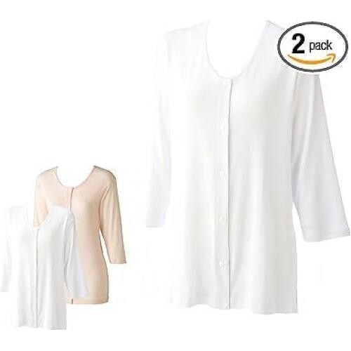【2枚組】介護肌着 前開き 女性 七分袖 プラホック肌着 プラスチックホック 7サイズ展開 大きいサイズ(5L,