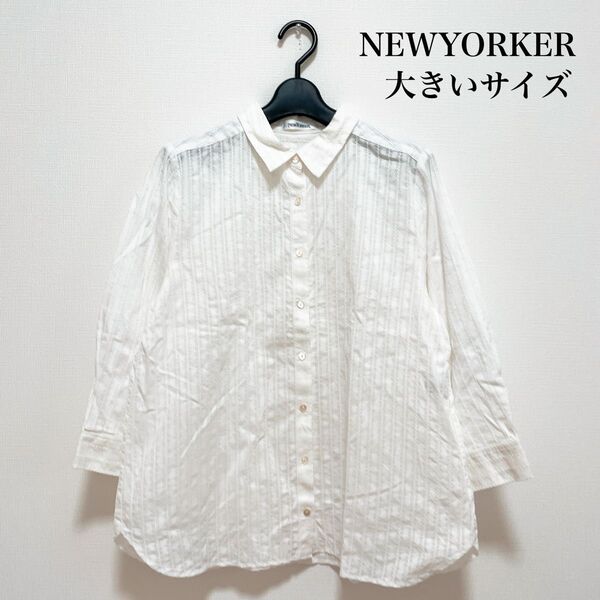 NEWYORKER ニューヨーカー ラインレースシャツ 白 コットン100% 大きいサイズ 春夏