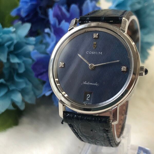 【極美品】CORUM 3pダイヤ 自動巻腕時計 Automatic ブルー系 メンズ