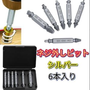 ☆なめたネジ外し 6本☆ エキストラクター シルバー 潰れたネジ ビット 電動ドリル ネジ取り ネジ外し ケース付 なめネジ