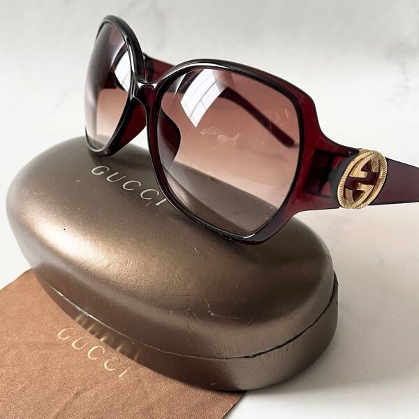 【ケース付き】GUCCI グッチ インターロッキング サングラス ユニセックス 赤茶