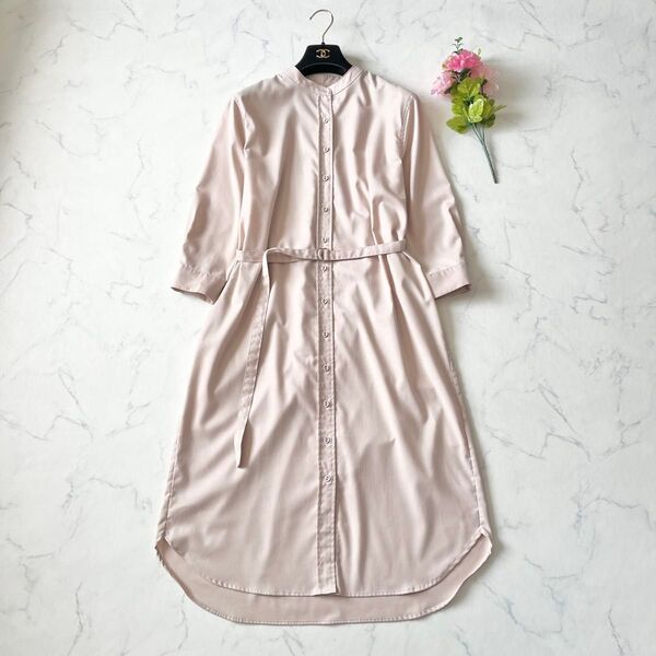 【現行モデル】SOJU ソージュ バンドカラーシャツワンピース ベルト付き ピンクベージュ F フリーサイズ