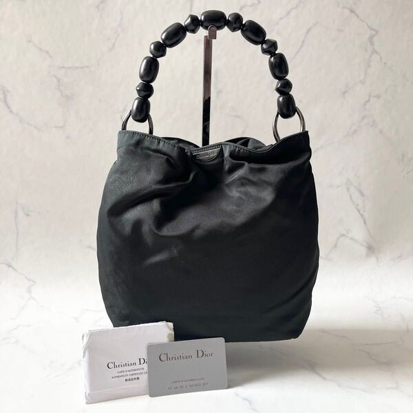 【ギャランティー付】Christian Dior クリスチャンディオール マリスパール ミニハンドバッグ ナイロン ブラック 黒
