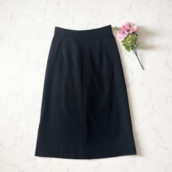 【極美品】BLAMINK ブラミンク シルク混 ロングスカート Aライン ブラック 黒 36 Sサイズ