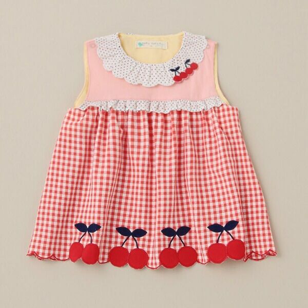 【新品】BabyCheerベイビーチアーさくらんぼチュニック120cm赤ギンガムチェック女の子半袖Tシャツナルミヤトップスチェリー