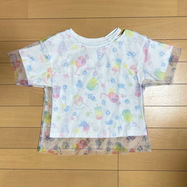 【着3回】mezzopianoメゾピアノアイシーソーダポップ柄チュール半袖Tシャツ110cmチュールナルミヤ女の子パフェジュース
