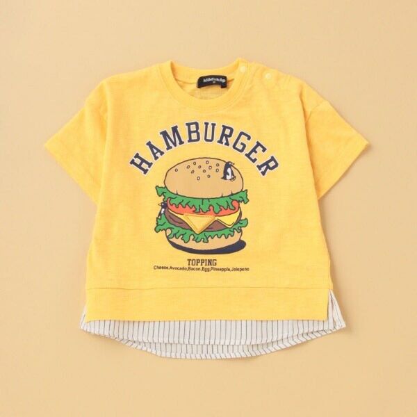 【新品】kladskapクレードスコープ裾レイヤード風バーガーTシャツ90cm 黄イエローペンギンハンバーガーナルミヤ半袖春夏