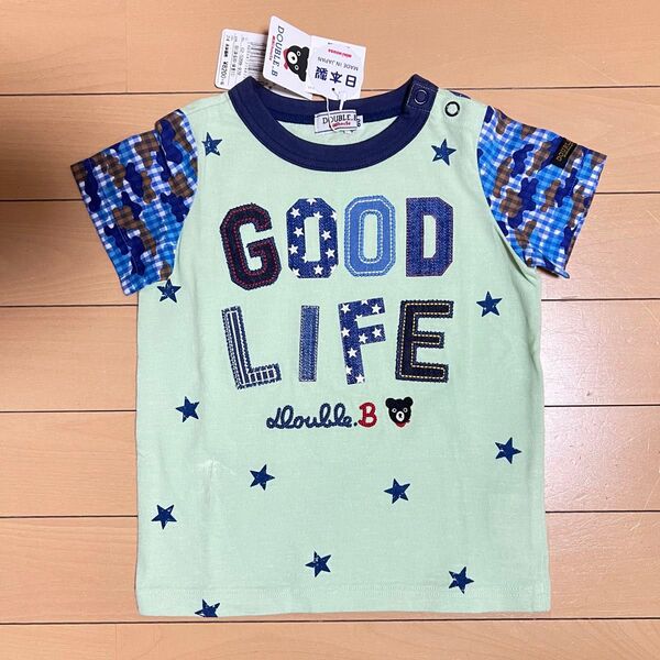 DOUBLEBダブルビーミキハウスお袖がカモフラ柄半袖Tシャツ80cm星スターmikihouseビーくんダブルBホットビスケッツ