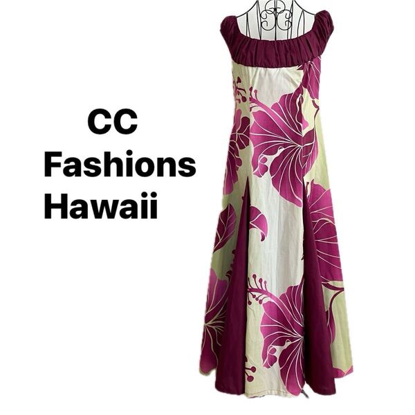 美品!フラダンス CC Fashions Hawaii フラドレス ドレス オフショルダー風 ハワイアンファブリック