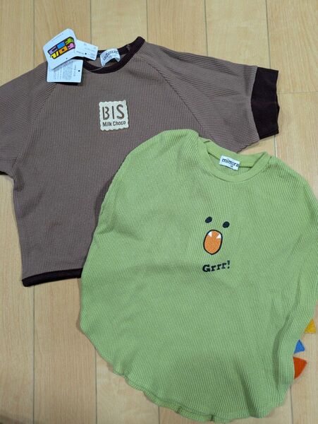 美品100.キッズ半袖Tシャツ 2枚セット テータテート futafuta バースデイ しまむら 恐竜チョコTシャツ