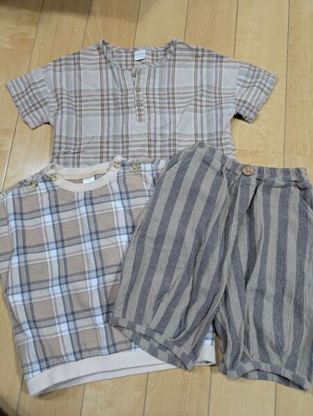 90. チェック半袖Tシャツ ベビーパンツ 3枚セット テータテート futafuta バースデイ しまむら