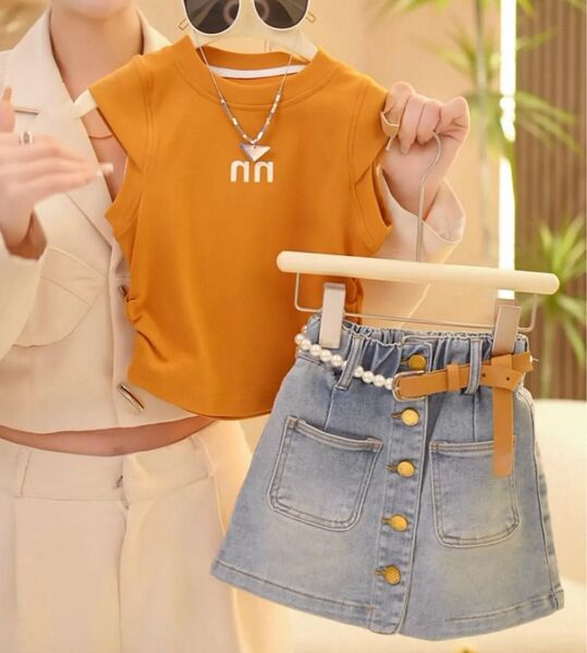 オレンジ Tシャツ スカート 130cm