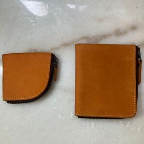 【マルチケース&小銭入れ】2個セット オレンジ ブラウン 革財布