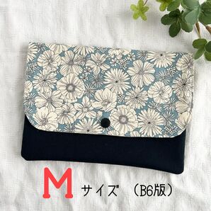 母子手帳ケース Mサイズ お薬手帳ケース 通帳ケース 御朱印帳ケース マルチケース ハンドメイド アンティークフラワー 青