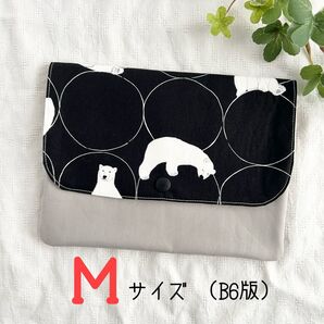 母子手帳ケース Mサイズ お薬手帳ケース 通帳ケース 御朱印帳ケース マルチケース ハンドメイド だらだらくま ブラック