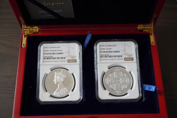 【極美品】PF70/69 2枚セット シルバープルーフ ゴシッククラウン銀貨 2022 St.Helena ULTRA CAMEO