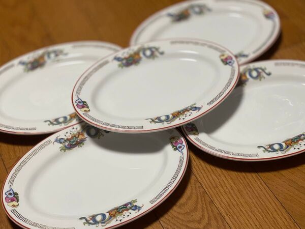 昭和レトロ老舗町中華オーバル楕円皿プレート5枚セット餃子皿業務用寿山陶苑謹製/検大清乾隆年製岐城謹製店舗飲食店食器丼ラーメン鉢食堂