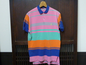 USA古着　Polo Ralph Lauren ポロシャツ　M 80s 90s ラルフローレン　ピンク　緑　オレンジ　青　半袖　ボーダー　鹿の子