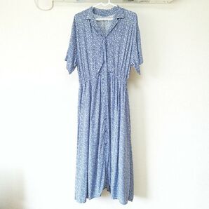 earth アースミュージック&エコロジー 花柄ワンピース 水色 レーヨン