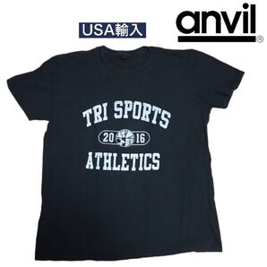 ANVIL アンビル Tシャツ 半袖 アメリカ 古着 スポーツ L 黒 USA ブラック プリント