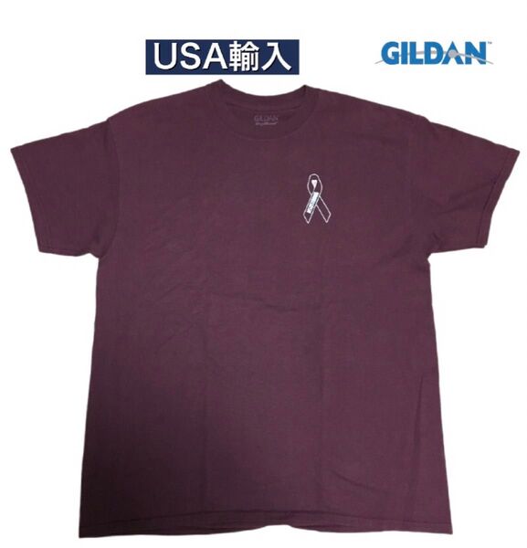 GILDAN ギルダン Tシャツ 半袖 ワインレッド ビンテージ L プリント アメリカ古着 USA