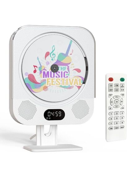 しろの卓上CDプレーヤー 可愛い多機能CDプレーヤー 小型有線で壁掛け可能 FMラジオ搭載