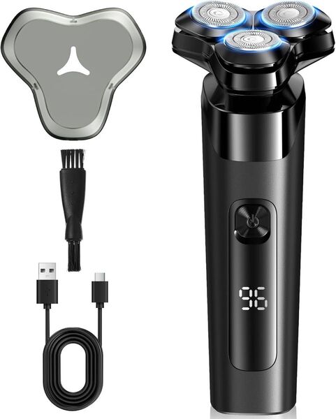 電動シェーバー 3刀頭 54枚刃 二重剃刀ネット 深剃り 低騒音 IPX7完全防水 1時間急速充電 乾湿両用 軽量