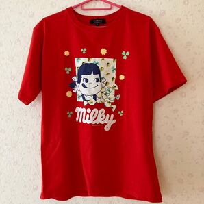 Doublefocus ミルキー コラボ Tシャツ レッド Lサイズ 古着
