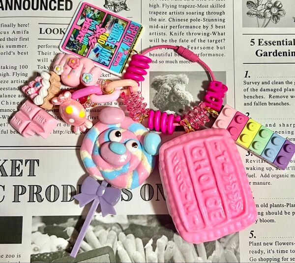 じゃらじゃらキーホルダー ハンドメイド フェイクフード くまちゃん スイーツ