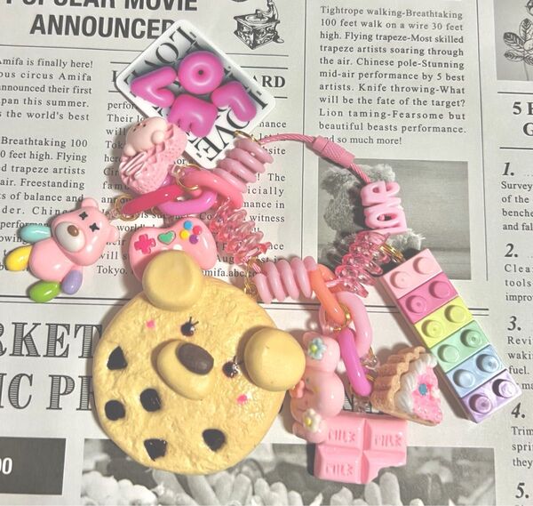 じゃらじゃらキーホルダー ハンドメイド フェイクフード くまちゃん クッキー