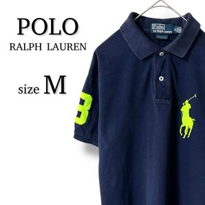 【美品・送料無料】ポロ ラルフローレン 半袖 ポロシャツ M ネイビー 刺繍ロゴ Polo RalphLauren スリムフィット
