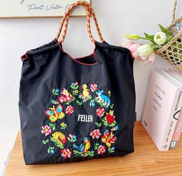 【新品】刺繍 トートバッグ エコバッグ M グレー ブラック ネイビー ロゴバッグ オシャレ 速乾 ショッピングバッグ